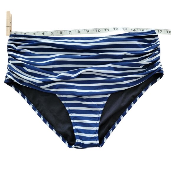 Other - Blue and White High Waist Striped Bikini Swim Bottom